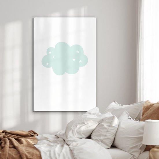 MuchoWow® Peinture sur Verre - Nuage - Étoiles - Pastel - Enfants - Bébé - 60x90 cm - Peintures sur Verre Acrylique - Photo sur Glas
