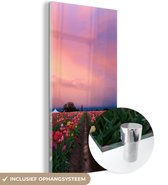 MuchoWow® Glasschilderij 20x40 cm - Schilderij acrylglas - Tulpenveld zonsondergang - Foto op glas - Schilderijen
