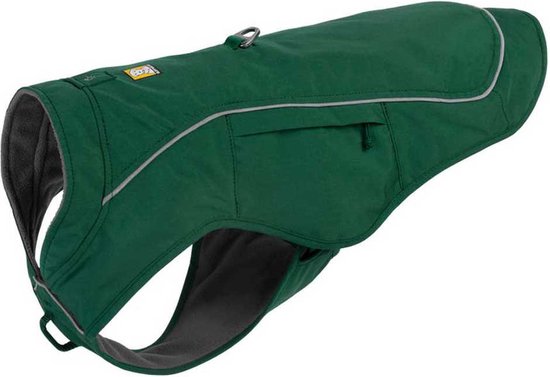 RUFFWEAR Overcoat Fuse Hondenjas met harnas, 2-in-1 weerbestendig hondenpakcombo, premium fleece gevoerde verstelbare lichtgewicht hondenjas en waterdichte regenjas, basaltgrijs - Medium