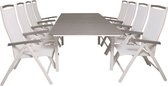 Levels tuinmeubelset tafel 100x160/240cm en 8 stoel 5posalu Albany wit, grijs.