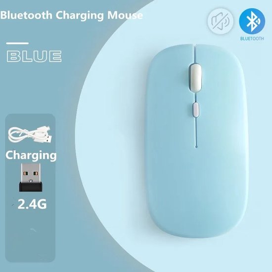 Draadloze oplaadbare geluidloze klik ergonomische bluetooth soft-touch muis (blue)