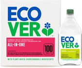 Bol.com Ecover Vaatwastabletten ALL-IN-ONE 100 Stuks + 950ML Gratis Afwasmiddel - Voordeelverpakking aanbieding