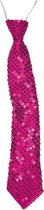 Fuchsia roze glitter stropdas 32 cm verkleedaccessoire dames/heren - Pailletten/glimmertjes - Fuchsia roze thema feestartikelen