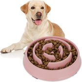 Relaxdays anti-schrokbak - voerbak voor honden - nat en droog voer - slow bowl - 400 ml - roze