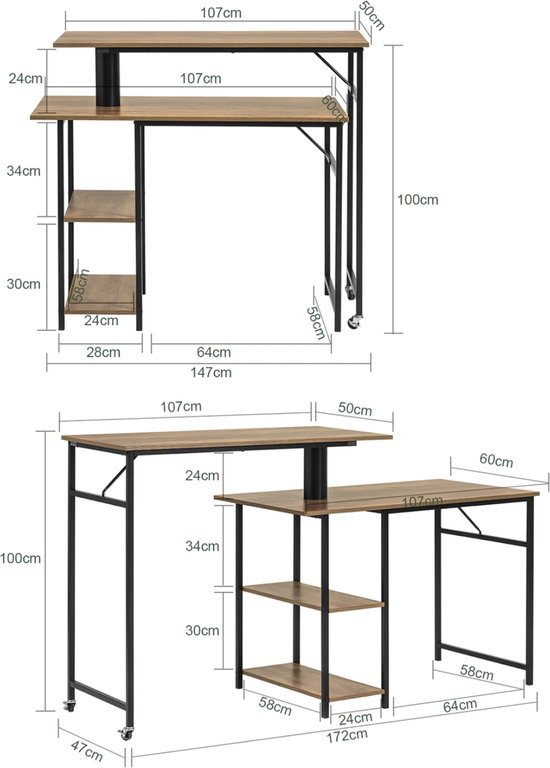 SogesPower Opvouwbaar computerbureau, opvouwbaar studiebureau