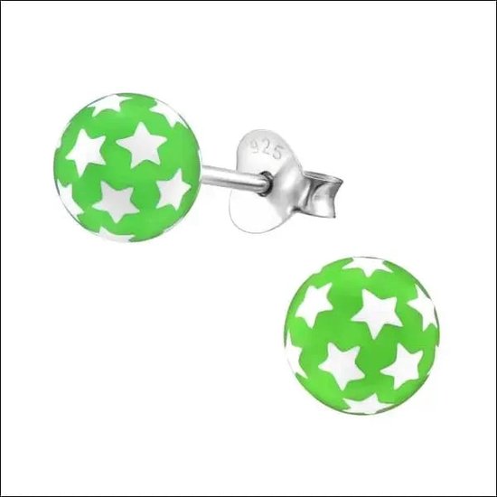 Zilveren Ster Oorbellen - Aramat Jewels® - Sterren Collectie - Oorknopjes - Zilver & Groen - Trendy Bolletjes - Acryl Design - Voor Iedereen