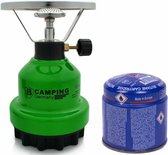 Camping kookstel - metaal - groen - incl. gas navulling priktank - 190 gram