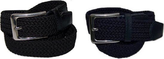 Duopack XXL Zwart Bleu Foncé - ceinture élastique confort - taille 150 - tressée - 100% élastique - boucle sans nickel