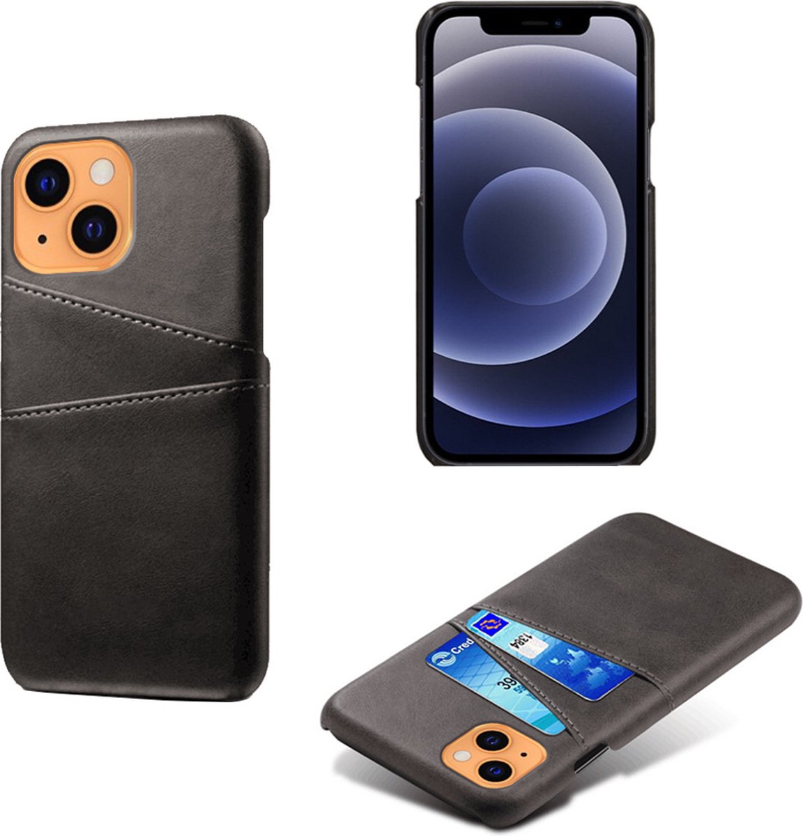 Back Cover met Opbergvakjes + PMMA Screenprotector voor iPhone 13 _ Zwart