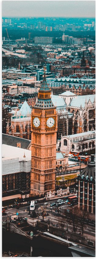 Poster Glanzend – Big Ben met Andere Gebouwen in Londen, Engeland - 20x60 cm Foto op Posterpapier met Glanzende Afwerking