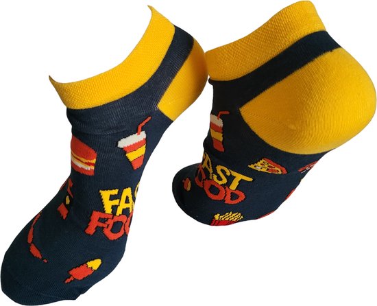 Verjaardags cadeau - Fastfood sokken – hamburger sneaker sokken - Friet vrolijke sokken - valentijn cadeau – lage sokken - grappige sokken - leuke dames en heren sokken - moederdag - vaderdag - Socks waar je Happy van wordt - Maat 36-42