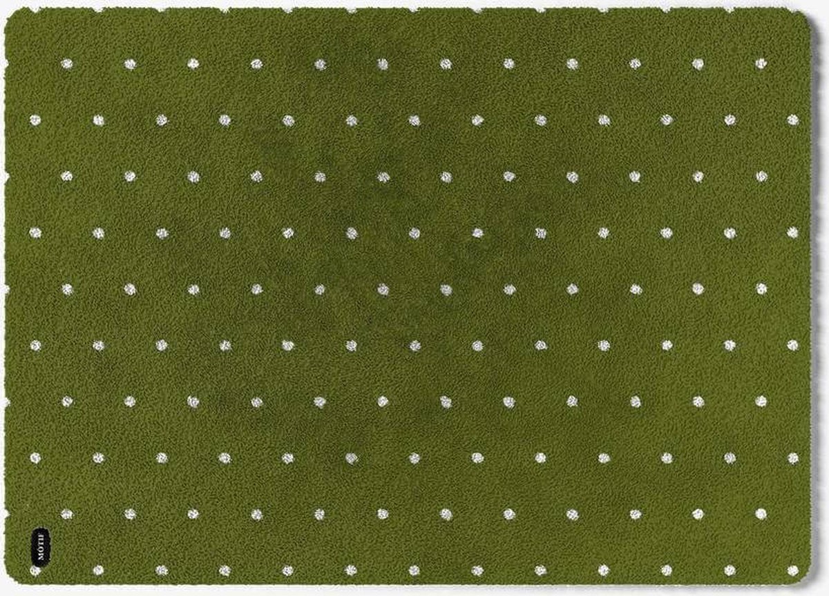 Mótif Points Olive - Groene wasbare deurmat met stippen patroon 85 cm x 115 cm - Deurmat binnen met print