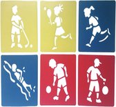 Akyol - Teken sjablonen voor uw kind – Tekenen – Sinterklaas cadeau - Stencils – Hockey – Tennis – Hardlopen – Zwemmen – Voetballen – Basketballen – 6 stuks
