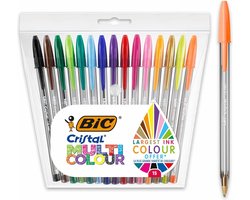 BIC Cristal Multicolour Balpennen Brede Punt (1.6 mm) - Verschillende Kleuren - Pak van 15 Stuks