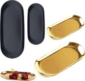 Goudkleurige opbergbakjes, 4 stuks zwarte cosmetische dienbladen sieradenstandaard fruit dienblad wordt gebruikt om allerlei snacks in te bewaren (2 x goud, 2 x )