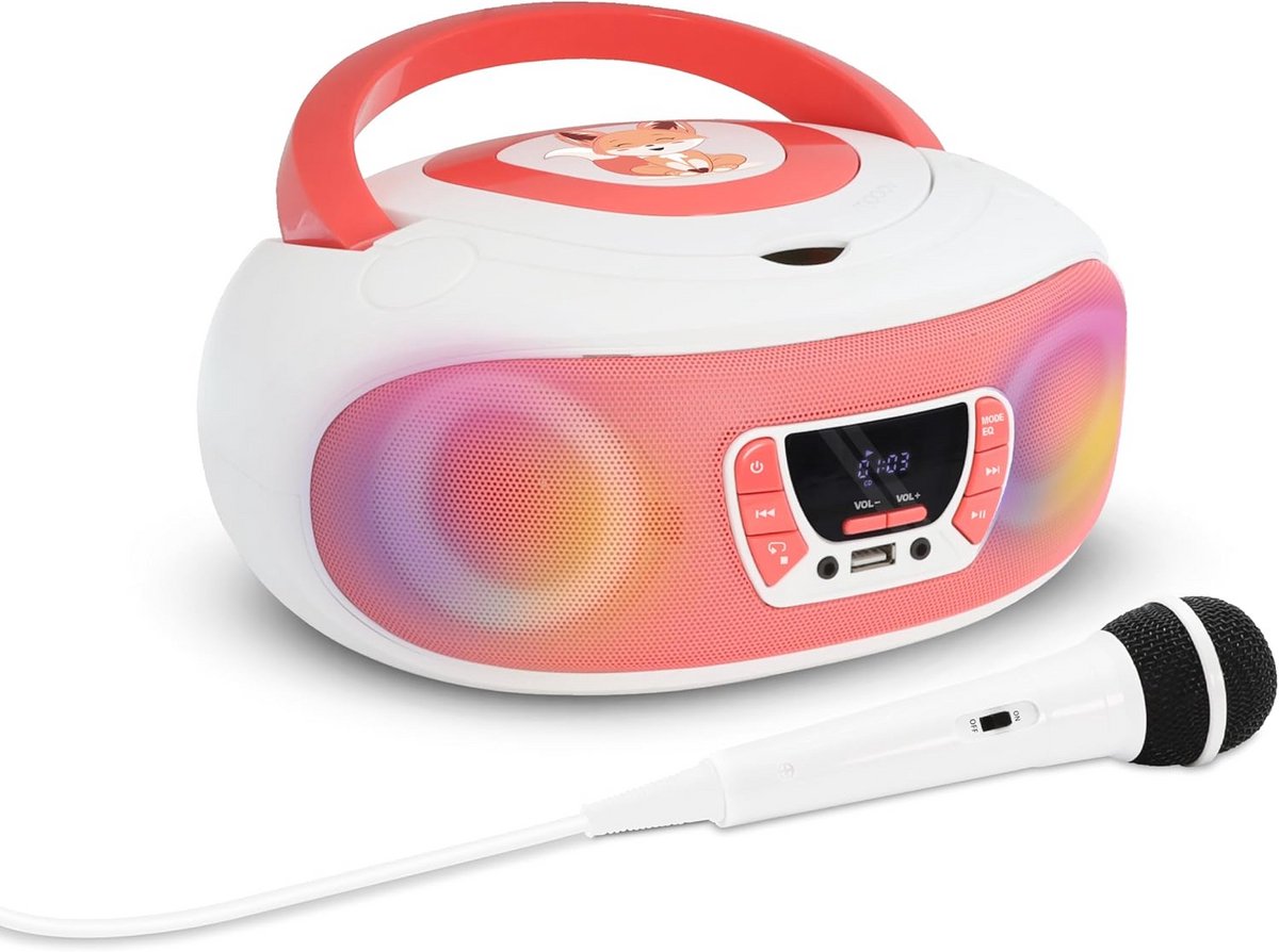 CD-speler met karaoke, FM-radio, microfoon en draadloze Bluetooth
