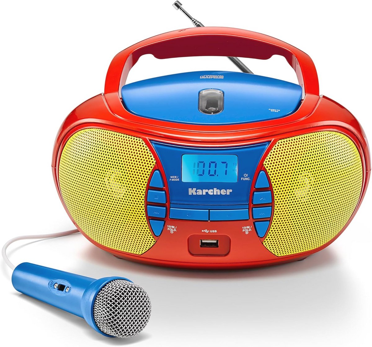 Draagbare Kinder Boombox met CD-speler, FM-radio, USB & Microfoon - Kleurrijk en Muzikaal