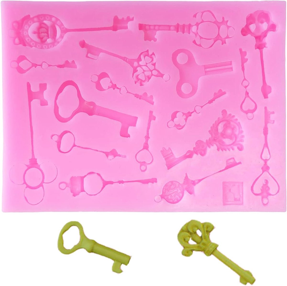 Siliconen Fondant Mold Vintage Key Patroon - voor Cake Maken Koekjesdecoratie DIY Handwerk (Roze)