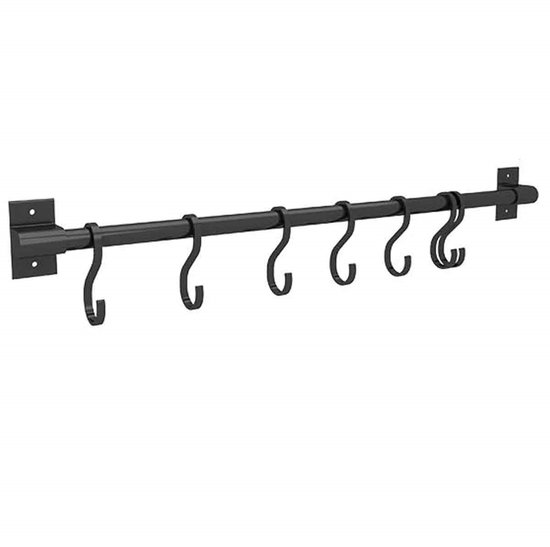 Ophanghaken - Wandhaken - Muurbeugel met haken voor in de keuken - Handdoekenrek - Ophangrek - Om spatels, soeplepels of messen aan te hangen - Zwart