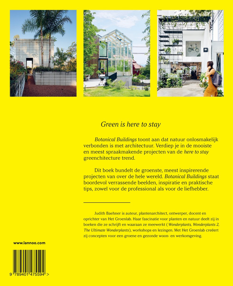 De cover toont drie architecturale gebouwen met veel groen. Onderaan staat de titel "Green is here to stay".