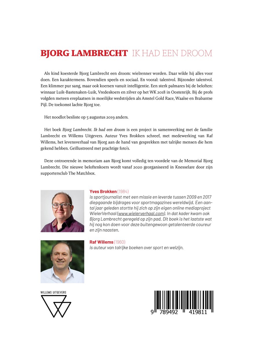 Boekcover met portretten van Yves Brokken en Raf Willems, getiteld 'Bjorg Lambrecht Ik had een droom'.
