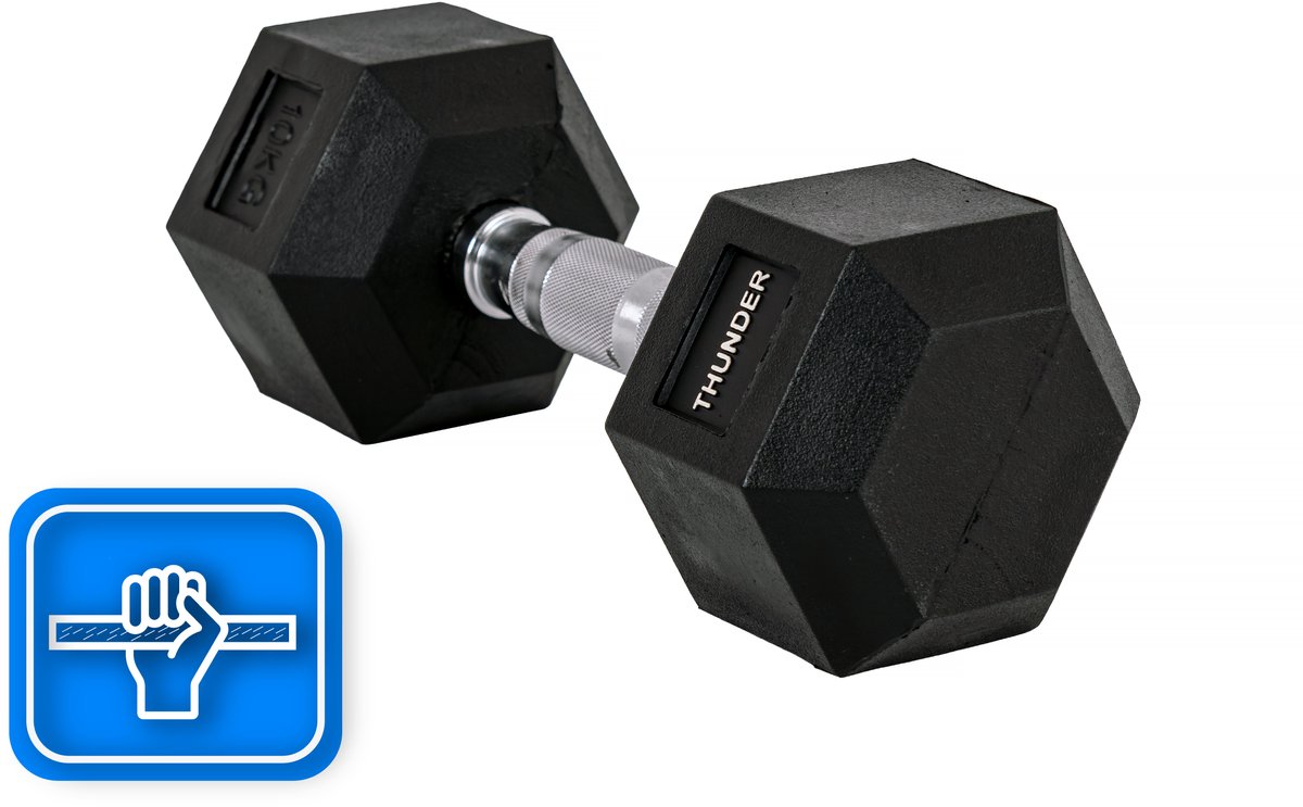 THUNDER® HEXAGONAL-DUMBBELLS-10KG Zwarte Rubberen Halter Stalen Kern Voor Krachttraining & Fitness Antislip Duurzaam & Professioneel Per Stuk - Stevige Grip – foto 2