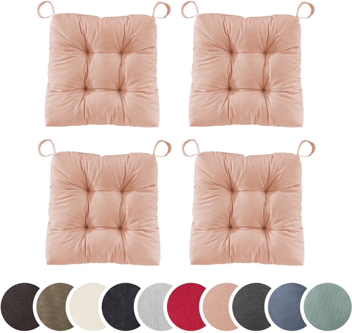 sleepling set van 4 stoelkussens Basic 20 | 40 (voorkant) / 35 (achterkant) x 38 x 7 cm | zitkussen voor binnen en buiten | hoes van 100% katoen | met klittenband | Made in EU | roze