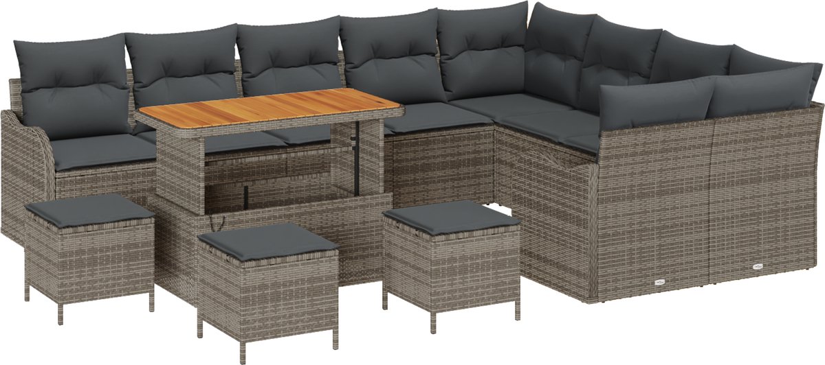 vidaXL - Tuinbank - Set - met - kussen - met - opslag - 13 - pcs - Grijs