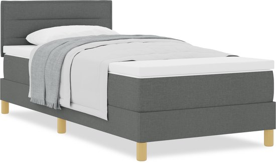 vidaXL - Boxspring - bed - met - kussen - Donkergrijs - 90 - x - 190 - cm - Stof