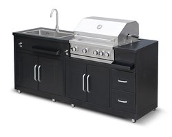 Oviala - Metalen buitenkeuken met spoelbak barbecue en opbergruimte. - Memphis