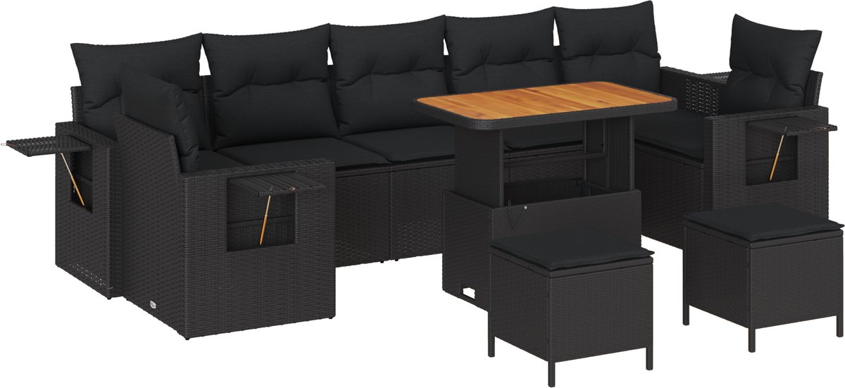 vidaXL - Tuinbank - Set - 10 - pcs - Zwart - poly - rattan