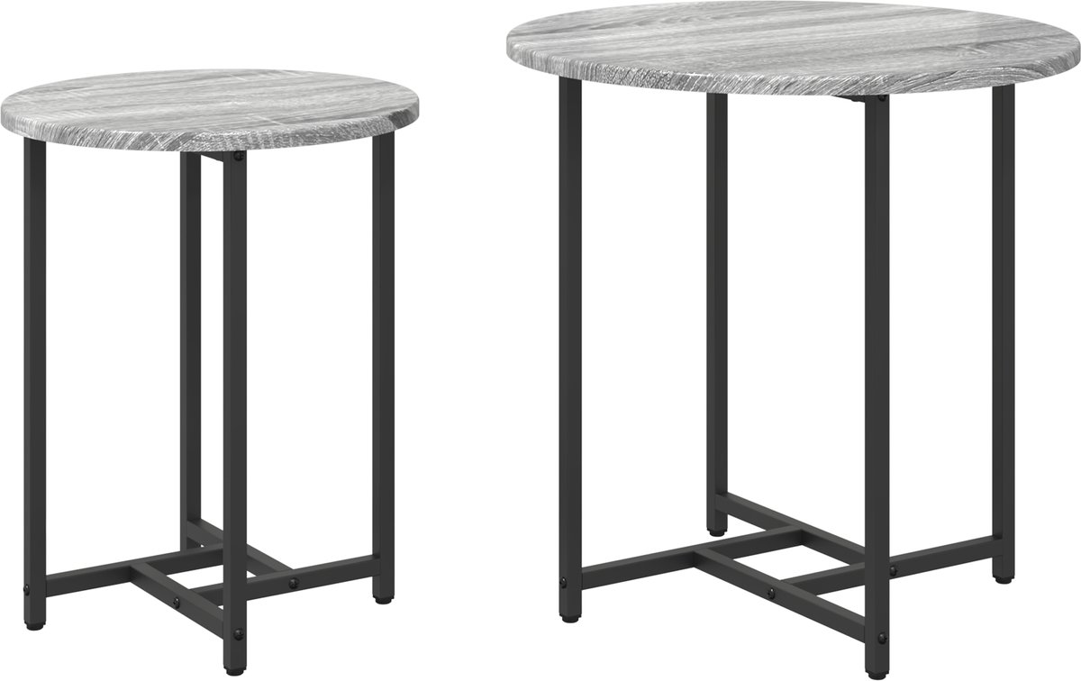 vidaXL Bijzettafelset - 2 - st - Grijs - Sonoma - en - Zwart - 50 - x - 50 - x - 50 - cm Grijs sonoma en zwart