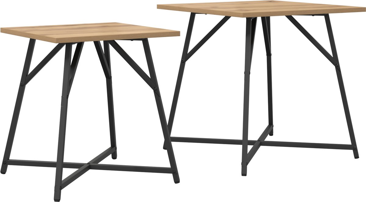 vidaXL Bijzettafelset - 2 - st - Artisan - Eik - en - Zwart - 50 - x - 50 - x - 50 - cm Artisan eiken en zwart