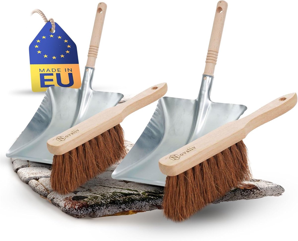 2x stoffer en blik set gegalvaniseerde kokosharen stoffer en blik handborstel set veegset stoffer en blik handborstel kokos veeg dweil haard accessoires haard bezem stoffer en blik