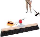 Novaliv Saalbezem, natuurlijk haar, 60 cm, bezem met steel, uittrekbaar, paardenhaar, zwart, zacht, fijn, grote bezem, kamerbezem