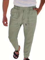 Pantalon en lin Nivard pour homme - Pantalon d'été - Adultes - Pantalon long - Pantalon de plage - Été - Style Ibiza - Vert - Taille L