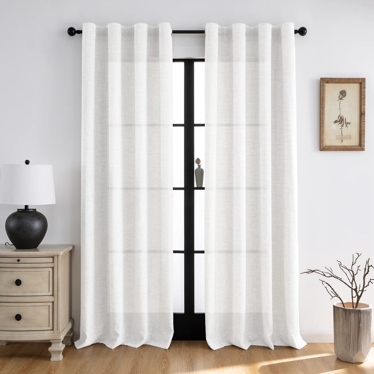 Unyqoos® Elegante Semi-Transparante Gordijnen met Linnenlook en Plooiband voor Stijlvolle Raamdecoratie
