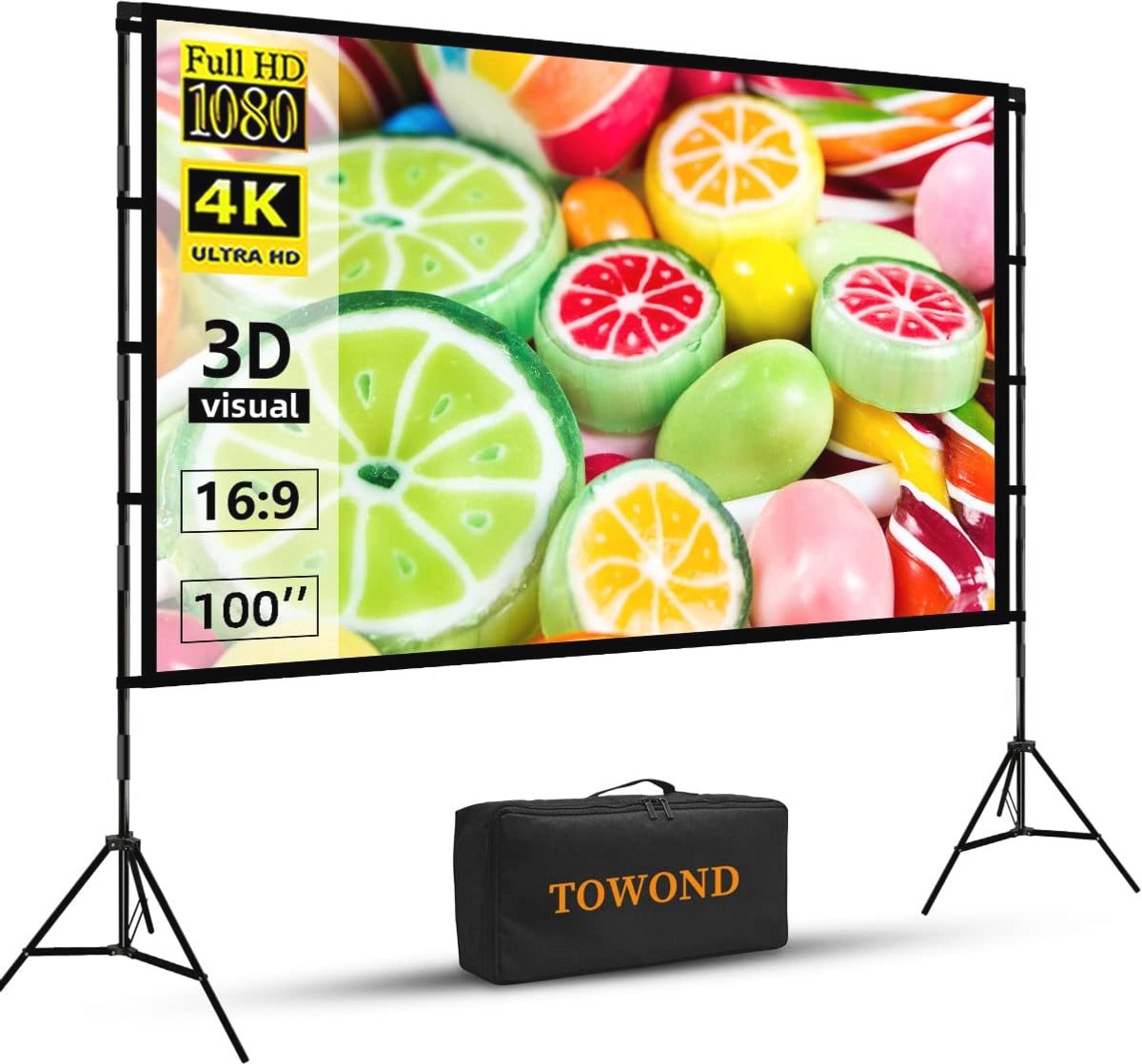Image of 100 inch Projectiescherm - Draagbaar & Opvouwbaar - 16:9 Formaat voor Binnen & Buiten - Ideaal voor Thuis, Camping en Evenementen