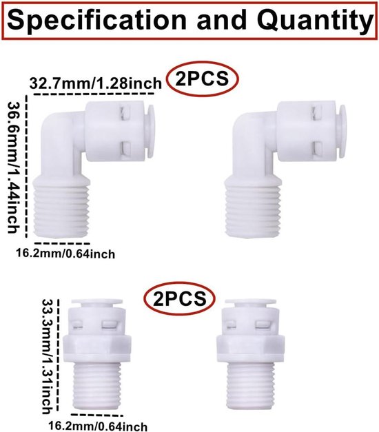 Qrity RO waterfilterfitting, 1/4 op 1/4 en 1/4 op 3/8 Waterfilters Waterzuiveraar Kraan Adapter, slangverbinder voor RO omgekeerde osmose Qrity RO waterfilterfitting, 1/4 op 1/4 en 1/4 op 3/8 Waterfilters Waterzuiveraar Kraan Adapter, slangverbinder voor RO omgekeerde osmose
