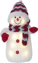 Hoge Sneeuwpop met rode sjaal -38cm  -lichtkleur: Warm Wit -Werkt op batterijen -Met timer functie -Kerstdecoratie