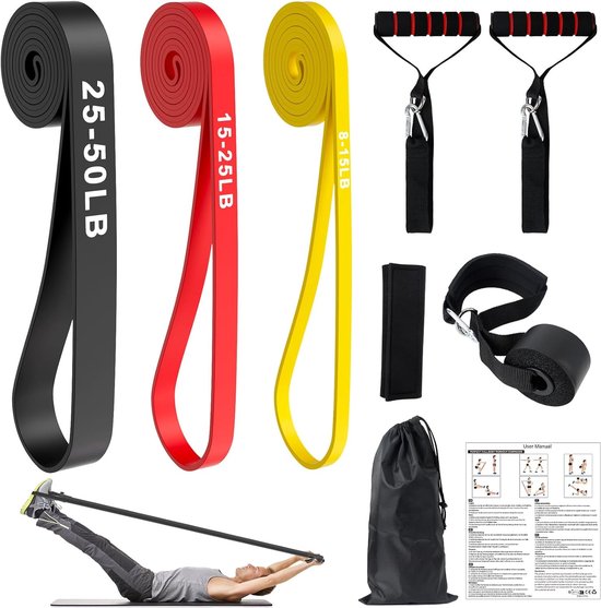 FitBeast Optrekbanden Set – 5 Niveaus Weerstand Banden voor Calisthenics, Krachttraining, Yoga, Stretching en Optrekhulp