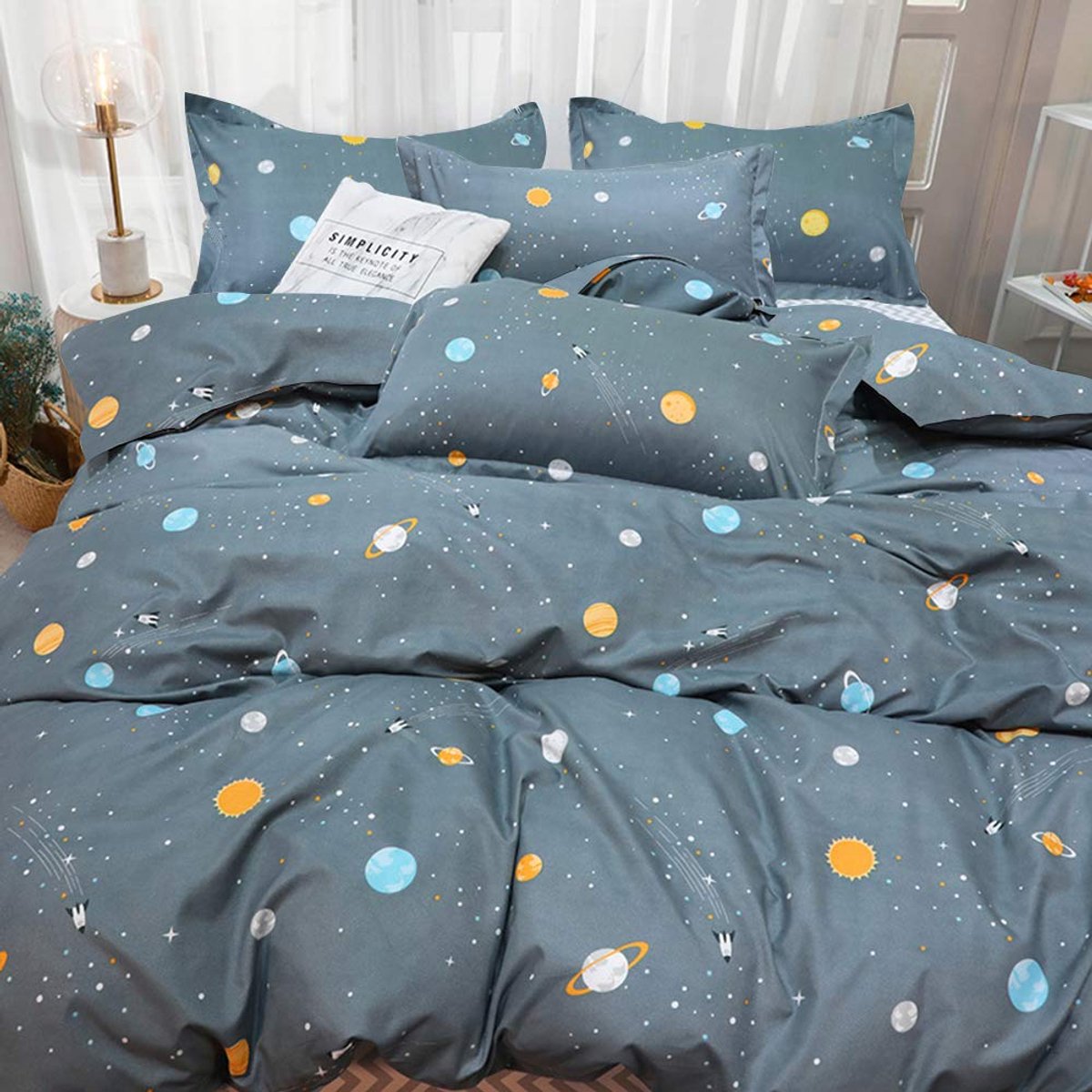Unyqoos Adembenemend Kinderbeddengoed met Ruimte-Thema voor Jongens - 135 x 200 cm Set Ruimteruimte