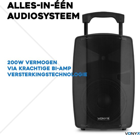 Vonyx VSP200 Portable speaker - Met 2 microfoons, beschermhoes en statief - Bluetooth - 200W van Merkloos — afbeelding 4