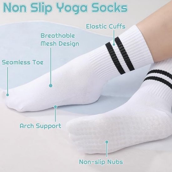 6 paar antislip yoga sokken voor dames - antislip pilates sokken - antislip mid-tube sokken voor dames - ademende katoenen sokken - geschikt voor ballet, dans, oefeningen, fitness, hardlopen van Merkloos — afbeelding 3