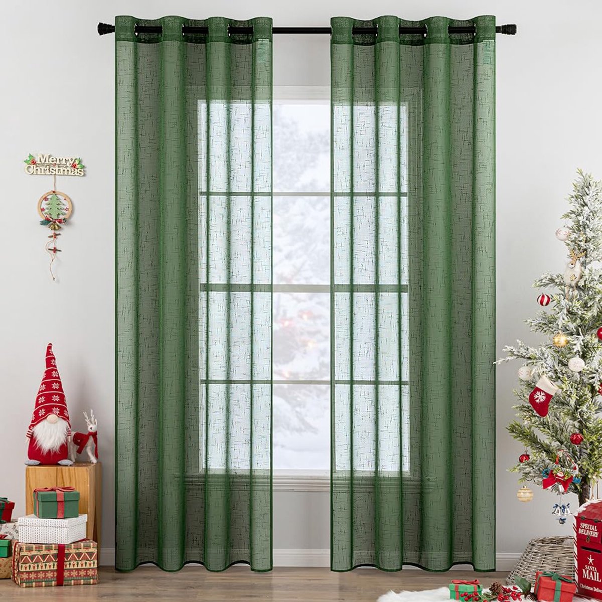 Unyqoos Transparante Voile Gordijnen Set van 2 voor Slaapkamer en Woonkamer, 140 x 245 cm groen