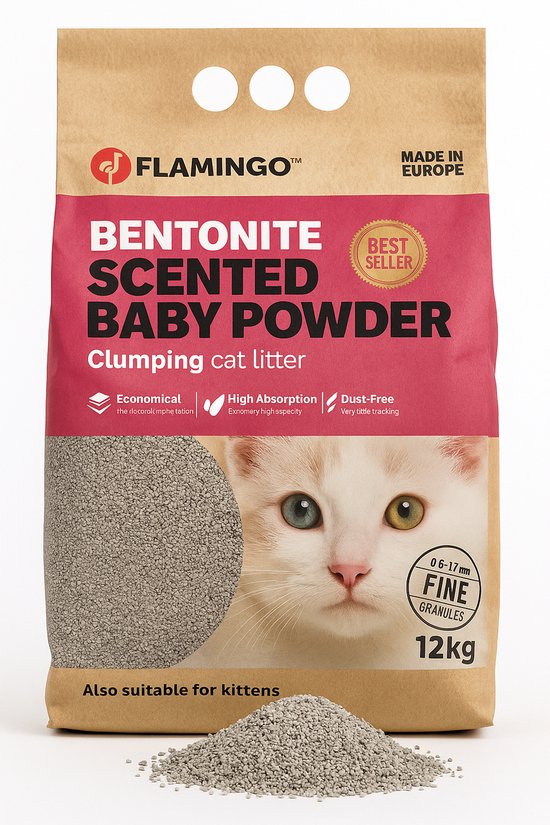 Flamingo - Flamingo Klonterend - Kattenbakvulling Katten - Kattenbakvulling Bentoniet Eur Babypoeder Fijn 12kg - 1st - 1pce