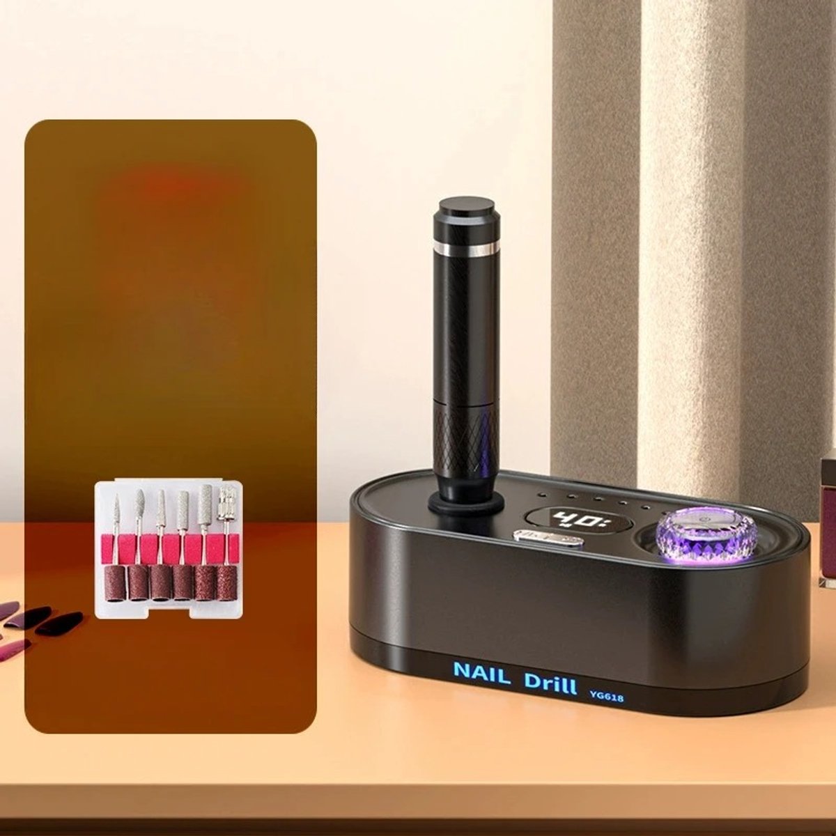 Elektrische Nagelboor – Nagelboor - Professionele Nagelvijl – Elektrische Vijl – 40000 RPM – Met LCD Display – Voor Acryl, Gel en Kunstnagels – Nagelverzorging – Manicure Pedicure – 20W – Draaibaar – Stil – Compact – Incl. Bitset – Zwart