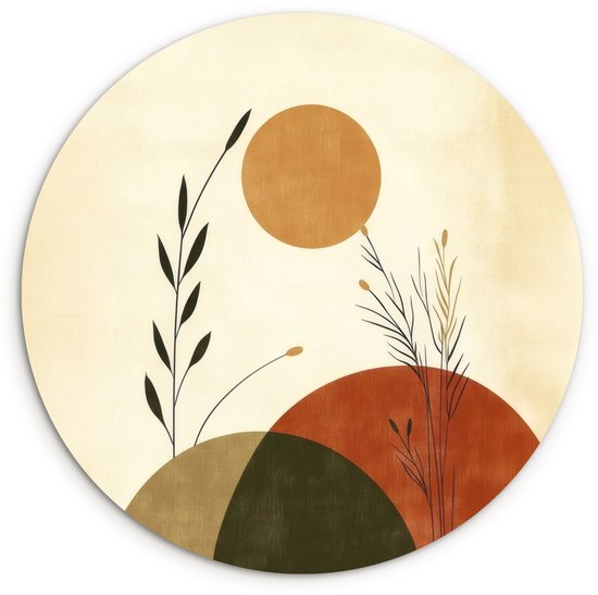 WallCircle® Cercle Mural 140x140 cm - Cercle Mural Plantes - Abstrait - Formes - Décoration murale salon - Décoration murale chambre - Accessoires de décoration de chambre - Tableaux ronds