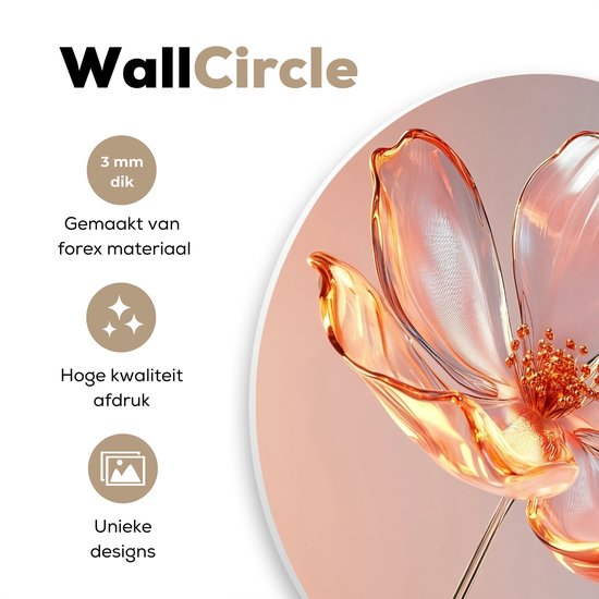 WallCircle® Cercle Mural 60x60 cm - Cercle Mural en Verres - Bloem - Rose - Décoration murale salon - Décoration murale chambre - Accessoires de décoration de chambre - Tableaux ronds