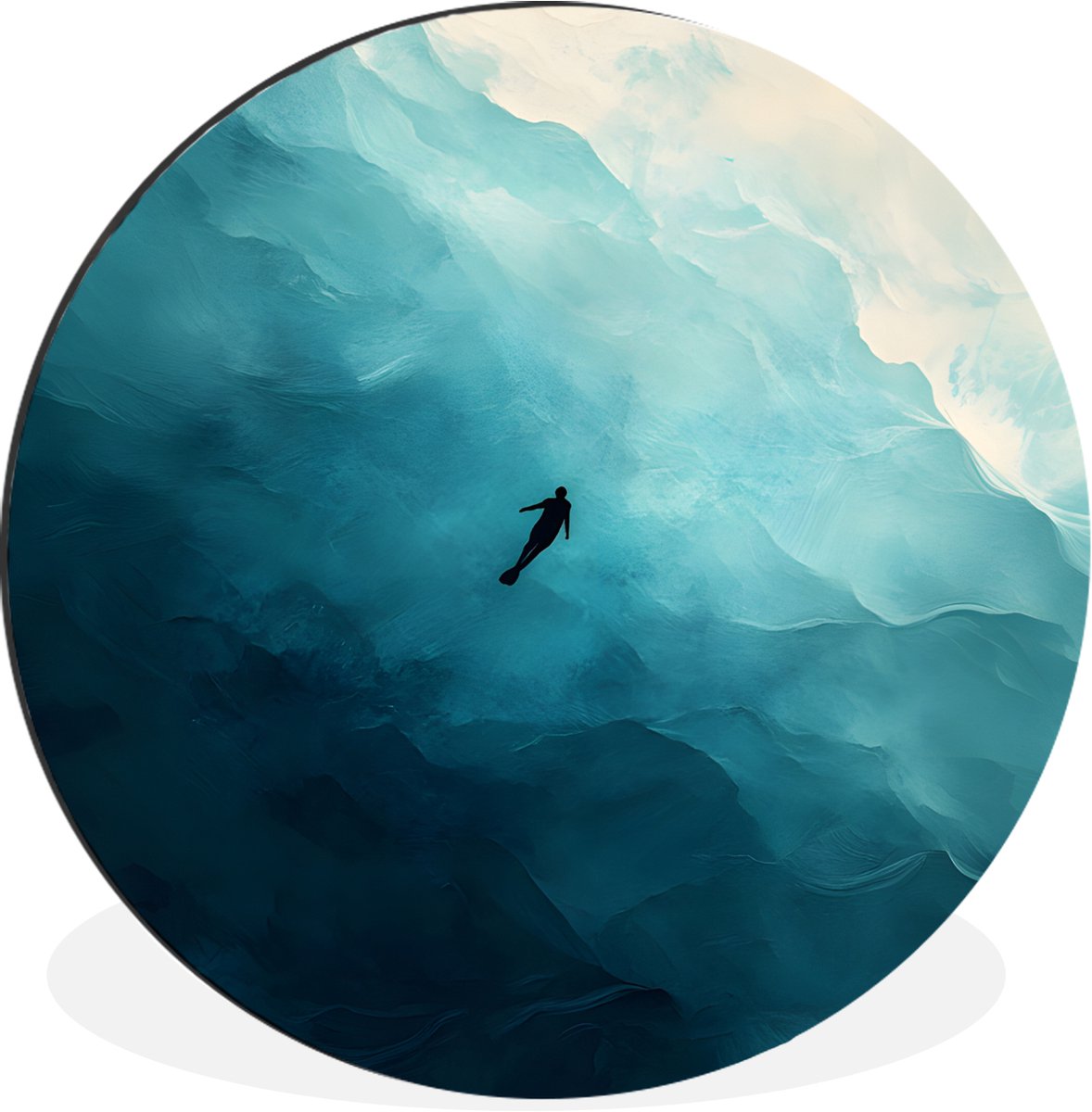 WallCircle Wandcirkel - Muurcirkel - Zee - Silhouet - Abstract - Blauw - Aluminium - Dibond - 140x140 cm - Binnen en Buiten